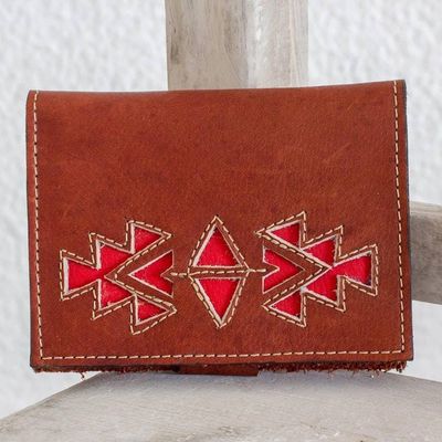 Alternate image for Geometric Leather Wallet in Redwood from Nicaragua Lively Culture in Redwood