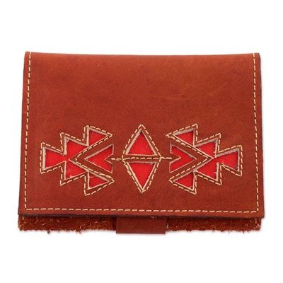 Alternate image for Geometric Leather Wallet in Redwood from Nicaragua Lively Culture in Redwood