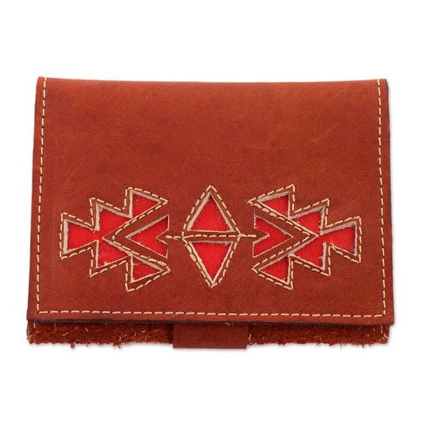 Alternate image for Geometric Leather Wallet in Redwood from Nicaragua Lively Culture in Redwood