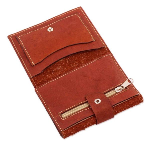 Alternate image for Geometric Leather Wallet in Redwood from Nicaragua Lively Culture in Redwood