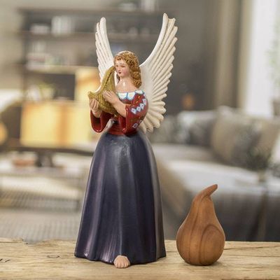 Alternate image for Hand-Painted Guatemalan Folk Art Ceramic Figurine of Angel Todo Santos