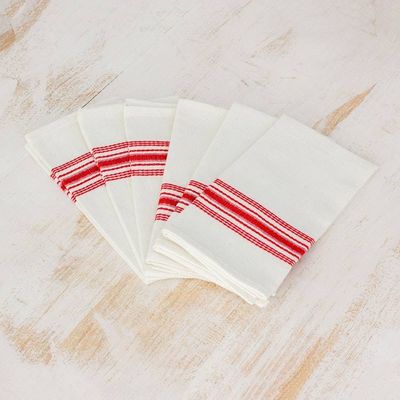 Primary image for Red and White Striped Cotton Napkins Set of 6 Peaceful Lines