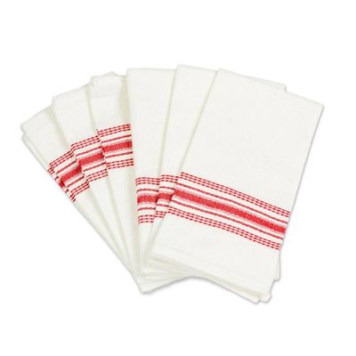 Alternate image for Red and White Striped Cotton Napkins Set of 6 Peaceful Lines