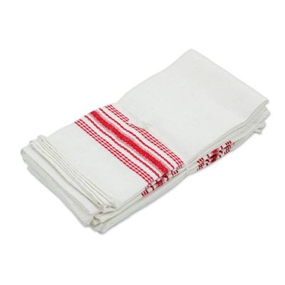 Alternate image for Red and White Striped Cotton Napkins Set of 6 Peaceful Lines
