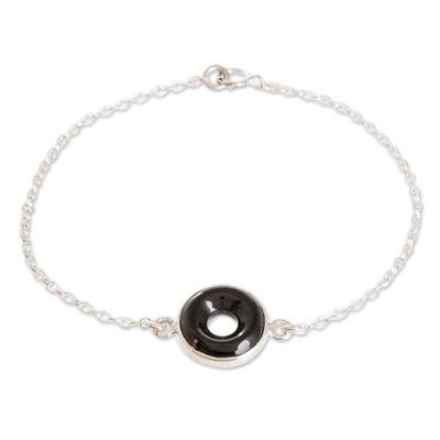 Alternate image for Black Jade Sterling Silver Pendant Bracelet from Guatemala Cosmic Eternity