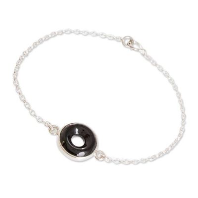 Alternate image for Black Jade Sterling Silver Pendant Bracelet from Guatemala Cosmic Eternity