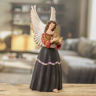 Alternate image for Ceramic Angel Sculpture Painted by Hand in Guatemala Santa Maria Chiquimula