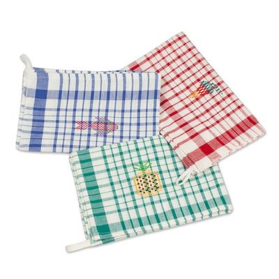 Alternate image for Multicolor Plaid Cotton Dish Towels Set of 3 Fresh Color