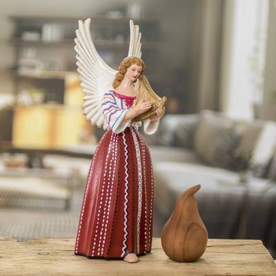 Alternate image for Guatemalan Hand-Painted Colorful Ceramic Angel Sculpture Santiago Atitlan