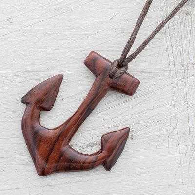 Alternate image for Estoraque Wood Anchor Pendant Necklace from Costa Rica Estoraque Anchor