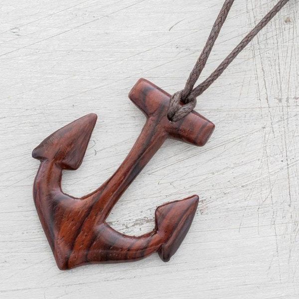 Alternate image for Estoraque Wood Anchor Pendant Necklace from Costa Rica Estoraque Anchor
