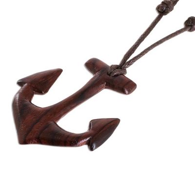 Alternate image for Estoraque Wood Anchor Pendant Necklace from Costa Rica Estoraque Anchor