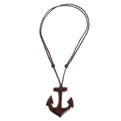 Alternate image for Estoraque Wood Anchor Pendant Necklace from Costa Rica Estoraque Anchor