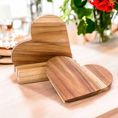 Alternate image for Heart-Shaped Teak Wood Coasters with Base 3 Pieces Love Elixir