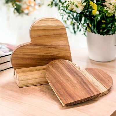 Alternate image for Heart-Shaped Teak Wood Coasters with Base 3 Pieces Love Elixir