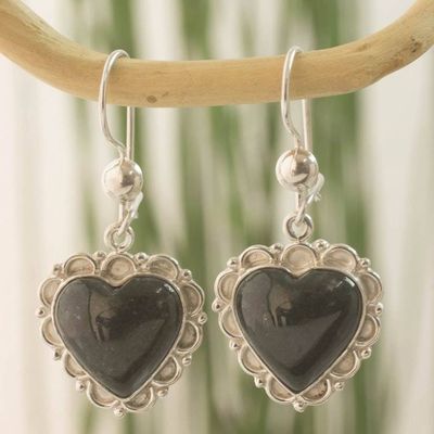 Alternate image for Dark Green Jade and Sterling Silver Handcrafted Earrings Zinnia Love