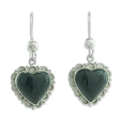 Alternate image for Dark Green Jade and Sterling Silver Handcrafted Earrings Zinnia Love