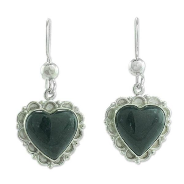 Alternate image for Dark Green Jade and Sterling Silver Handcrafted Earrings Zinnia Love