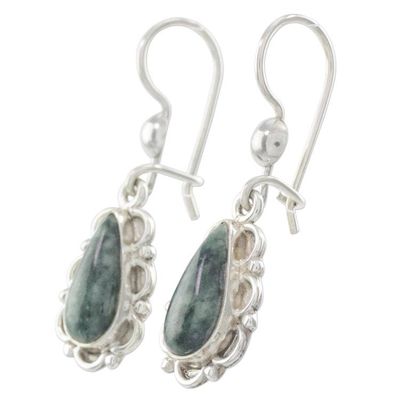 Alternate image for Guatemalan Hand Crafted Light Green Jade Dangle Earrings Blossoming Dew