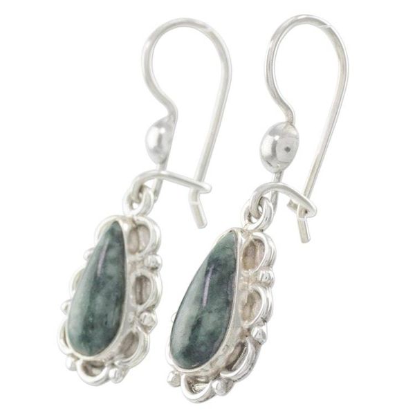 Alternate image for Guatemalan Hand Crafted Light Green Jade Dangle Earrings Blossoming Dew