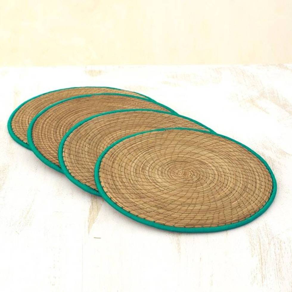 Pine Needle Polyester Green Placemats Set of 4 Guatemala 'Latin Mealtime in Green'