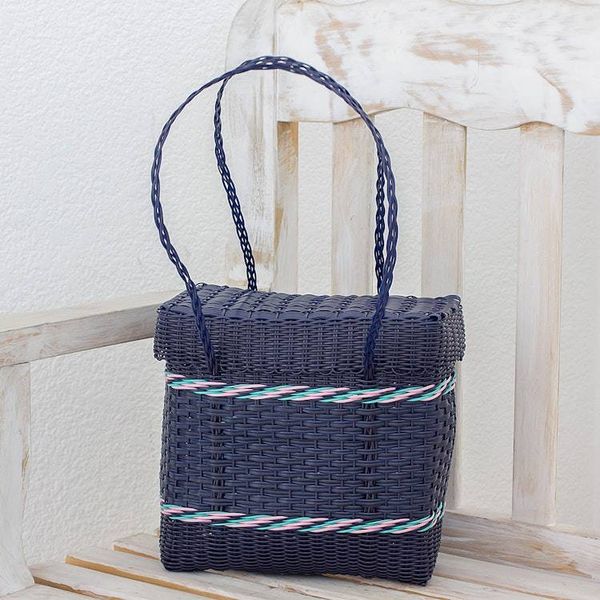 Alternate image for Handwoven Shoulder Bag in Navy from Guatemala Picnic Day