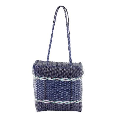 Alternate image for Handwoven Shoulder Bag in Navy from Guatemala Picnic Day