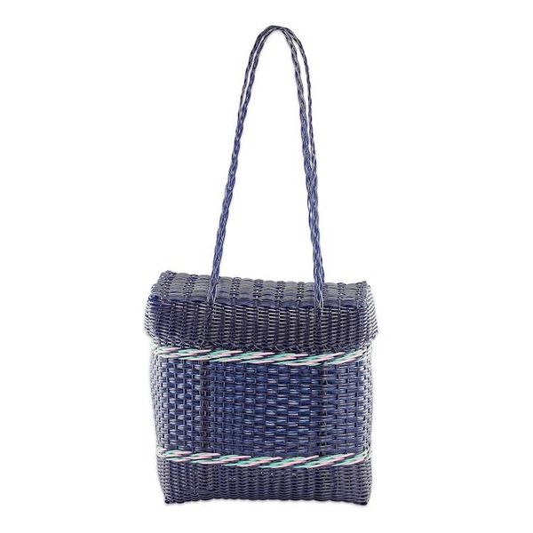 Alternate image for Handwoven Shoulder Bag in Navy from Guatemala Picnic Day