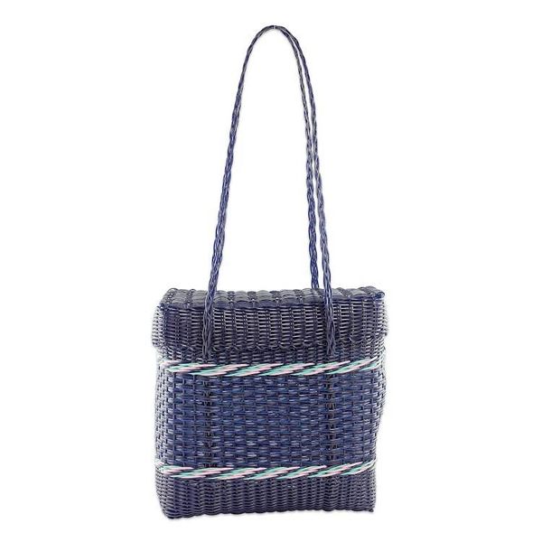 Alternate image for Handwoven Shoulder Bag in Navy from Guatemala Picnic Day