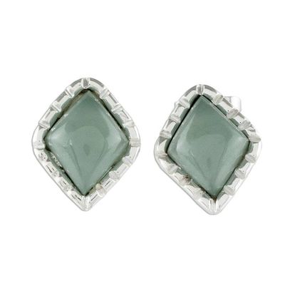 Alternate image for Silver Stud Earrings with Princess Green Jade Diamonds Princess Green Diamond