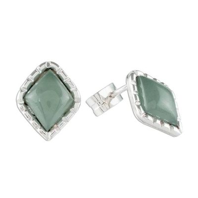 Alternate image for Silver Stud Earrings with Princess Green Jade Diamonds Princess Green Diamond