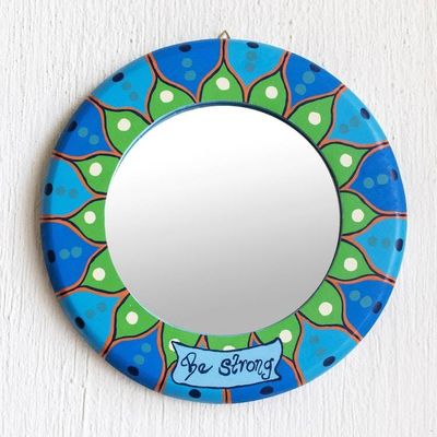 Alternate image for Small Hand Painted Round Be Strong Wall Mirror Be Strong