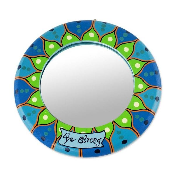 Alternate image for Small Hand Painted Round Be Strong Wall Mirror Be Strong