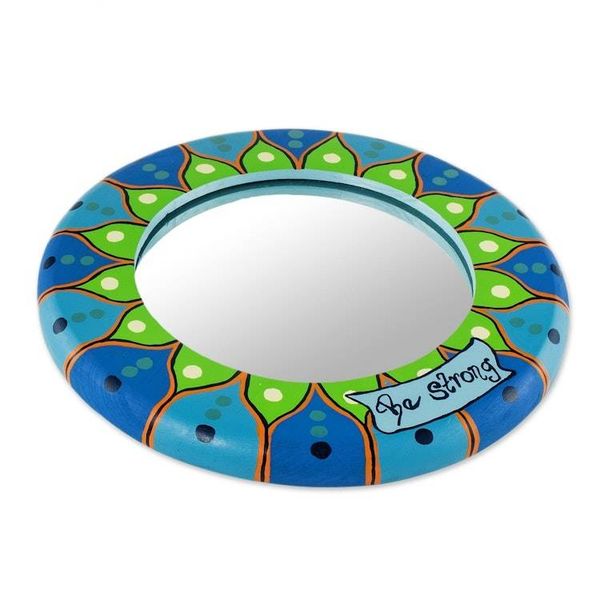 Alternate image for Small Hand Painted Round Be Strong Wall Mirror Be Strong