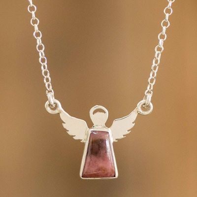 Primary image for Sterling Silver and Rhodonite Angel Pendant Necklace Earthly Angel