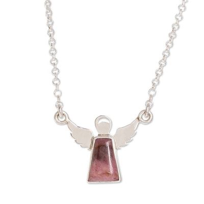 Alternate image for Sterling Silver and Rhodonite Angel Pendant Necklace Earthly Angel