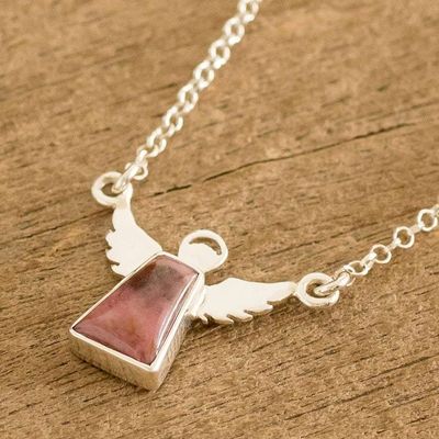 Alternate image for Sterling Silver and Rhodonite Angel Pendant Necklace Earthly Angel