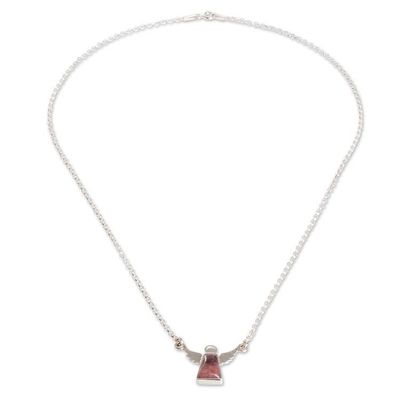 Alternate image for Sterling Silver and Rhodonite Angel Pendant Necklace Earthly Angel