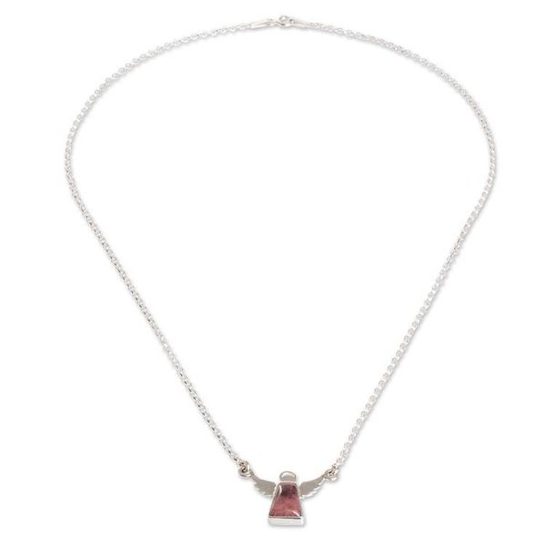 Alternate image for Sterling Silver and Rhodonite Angel Pendant Necklace Earthly Angel