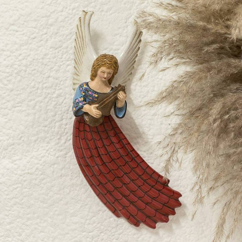 Folk Art Ceramic Angel Wall Accent Hand-Painted in Guatemala 'Coban'