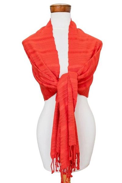 Alternate image for Coral Cotton Shawl from Guatemala Coral Reef