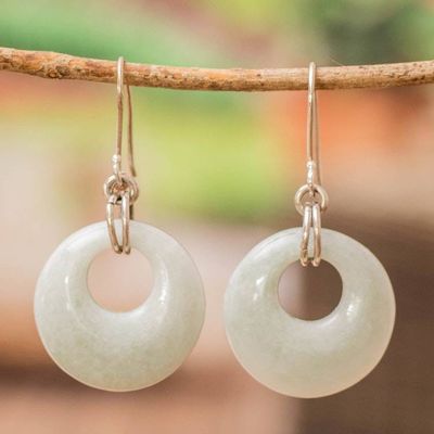 Alternate image for Guatemalan Apple Green Jade Sterling Silver Dangle Earrings Glowing Apple Green