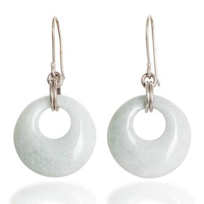 Alternate image for Guatemalan Apple Green Jade Sterling Silver Dangle Earrings Glowing Apple Green