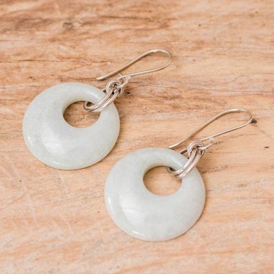 Alternate image for Guatemalan Apple Green Jade Sterling Silver Dangle Earrings Glowing Apple Green