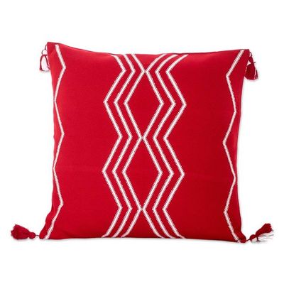 Alternate image for Handloomed Geometric Red and White Cotton Cushion Cover Red Directions