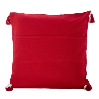 Alternate image for Handloomed Geometric Red and White Cotton Cushion Cover Red Directions
