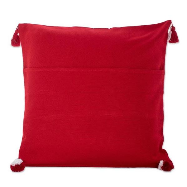 Alternate image for Handloomed Geometric Red and White Cotton Cushion Cover Red Directions