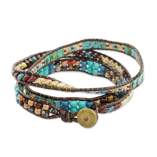 Alternate image for Handmade Glass beaded Wrap Bracelet from Guatemala Santiago Atitlan Adventure