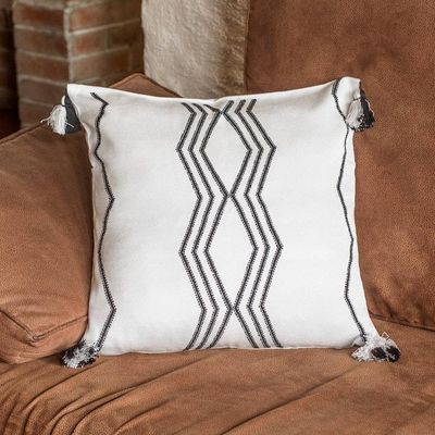 Alternate image for Handloomed Geometric Grey and Black Rayon Cushion Cover Grey Directions