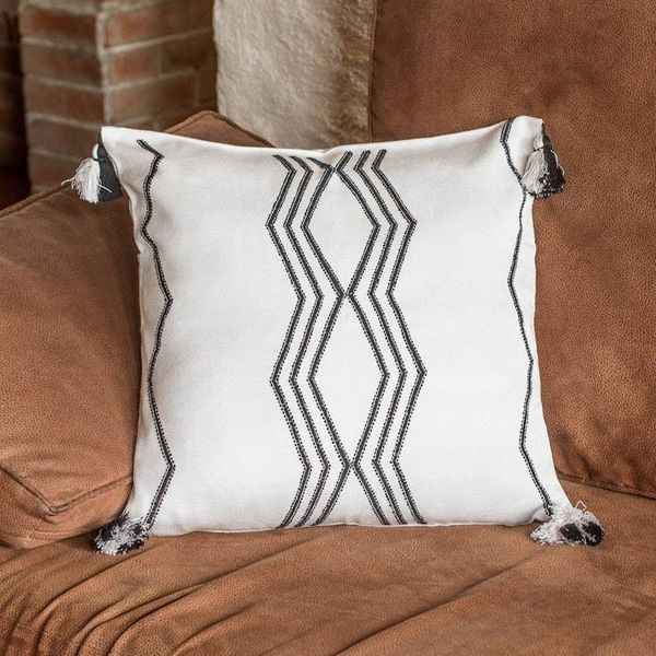 Alternate image for Handloomed Geometric Grey and Black Rayon Cushion Cover Grey Directions